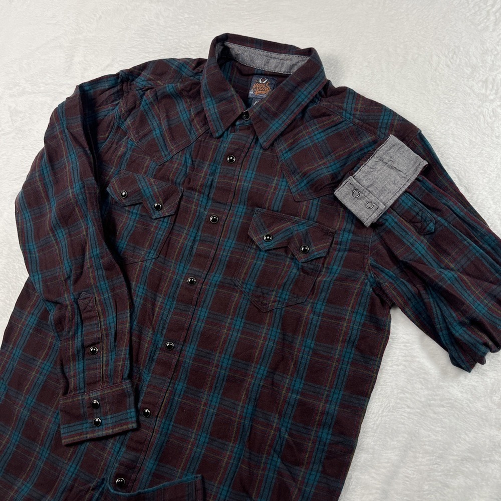 Moonshine Spirit Shirt Men M Black Plaid Brad Paisley Flannel Western Pearl Snap